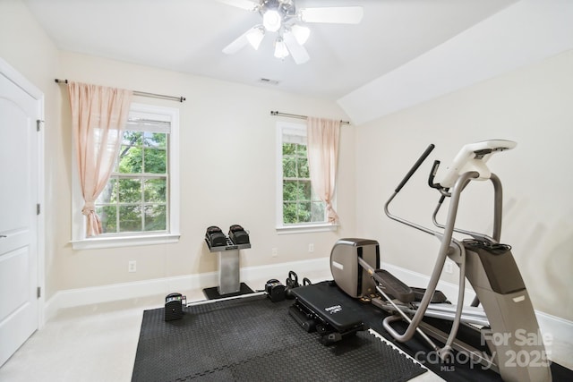 6795 Montgomery Rd, Lake Wylie, SC 29710 - workout room featuring plenty of natural light, baseboards, a ceiling fan, and vaulted ceiling