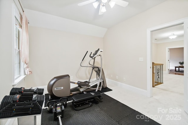 6795 Montgomery Rd, Lake Wylie, SC 29710 - workout area featuring ceiling fan, carpet, and baseboards