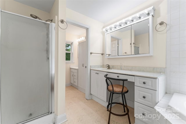 2315 Lanesboro Rd, Marshville, NC 28103 - full bathroom featuring a stall shower, vanity, and a garden tub