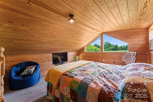 2315 Lanesboro Rd, Marshville, NC 28103 - bedroom with wood ceiling, wooden walls, wood finished floors, and vaulted ceiling