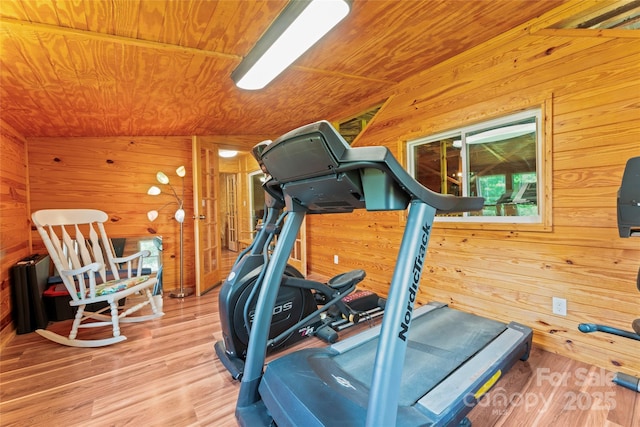 2315 Lanesboro Rd, Marshville, NC 28103 - workout room with wooden walls, wood ceiling, and wood finished floors