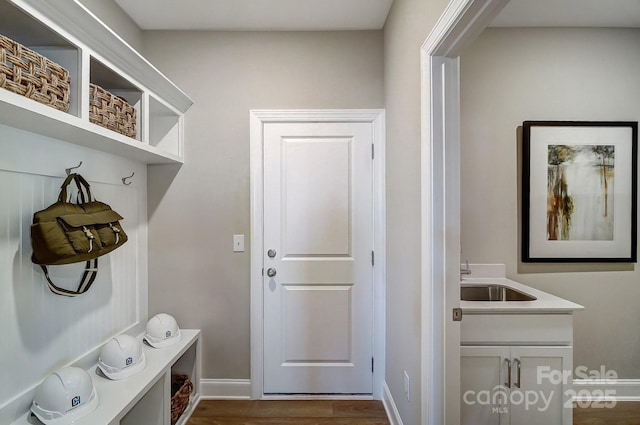 7513 Lancaster Hwy Unit 6, Waxhaw, NC 28173 - mudroom featuring a sink, dark wood-style floors, and baseboards