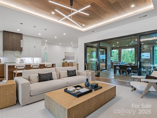 63 Running Creek Trl, Arden, NC 28704 - living room with recessed lighting and wood ceiling