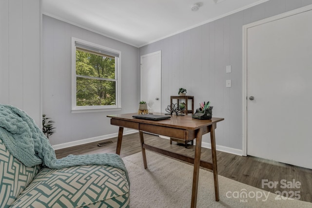 35 Avondale Rd, Asheville, NC 28803 - home office featuring wood finished floors, ornamental molding, and baseboards