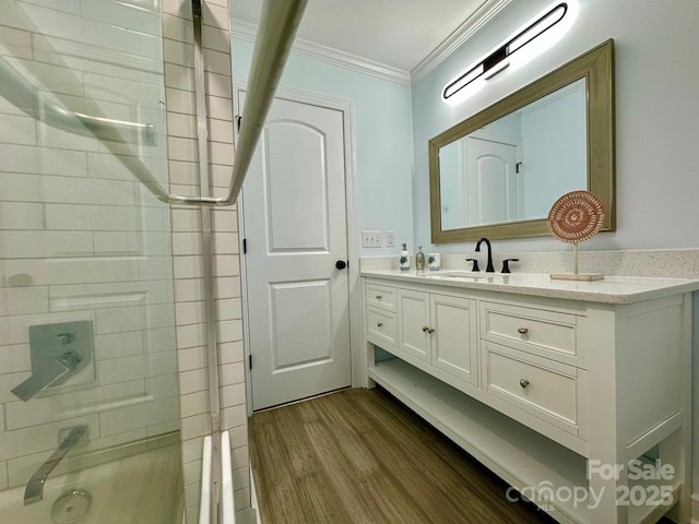 8701 W Dixie Dr, Charlotte, NC 28278 - full bathroom with crown molding, wood finished floors, and vanity