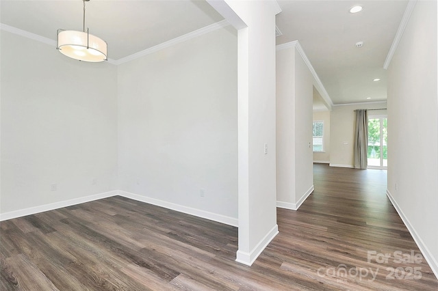 163 Crenshaw Pl NW, Concord, NC 28027 - unfurnished room featuring ornamental molding, dark wood finished floors, baseboards, and recessed lighting