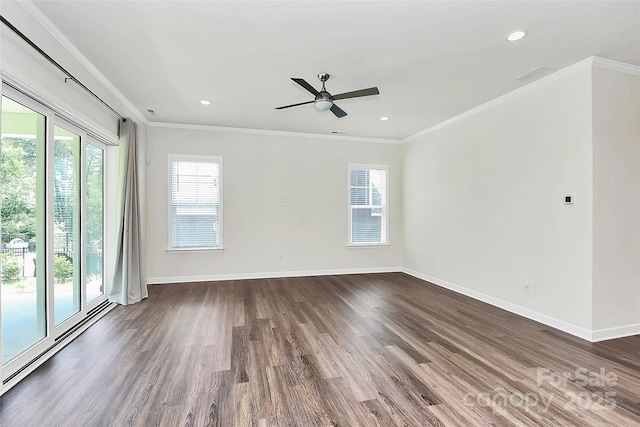 163 Crenshaw Pl NW, Concord, NC 28027 - empty room featuring wood finished floors, baseboards, a ceiling fan, crown molding, and recessed lighting