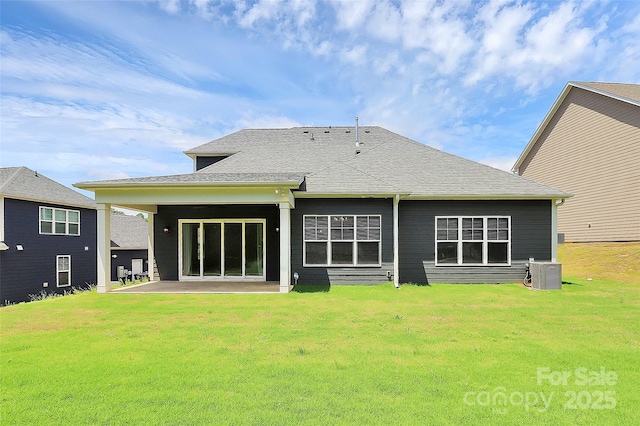 163 Crenshaw Pl NW, Concord, NC 28027 - back of house featuring central AC, a patio, a yard, and roof with shingles