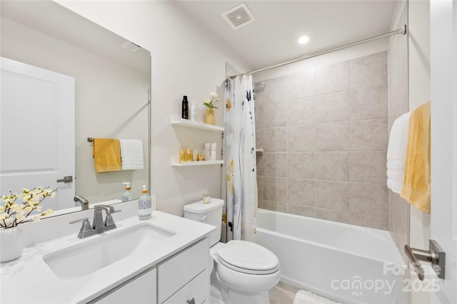 3748 Ellington St, Charlotte, NC 28211 - bathroom featuring shower / bath combo, toilet, vanity, and recessed lighting