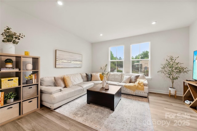 3748 Ellington St, Charlotte, NC 28211 - living room featuring light wood-style flooring, recessed lighting, and baseboards
