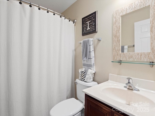 1051 Streamlet Way, Monroe, NC 28110 - bathroom with vanity, toilet, and curtained shower