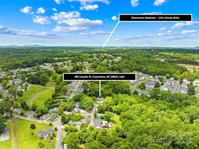 485 Lincoln St, Cramerton, NC 28032 - aerial perspective of suburban area with a heavily wooded area