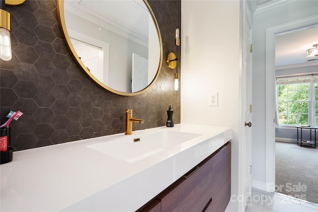 19946 River Falls Dr, Davidson, NC 28036 - bathroom with crown molding, vanity, and baseboards