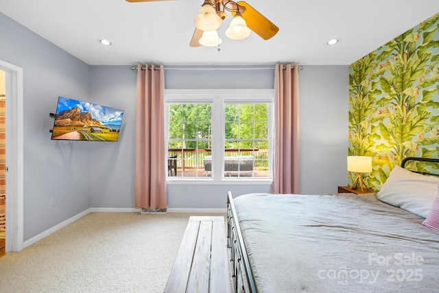 4120 Lake Shore Rd S, Denver, NC 28037 - bedroom featuring baseboards, carpet floors, recessed lighting, and ceiling fan