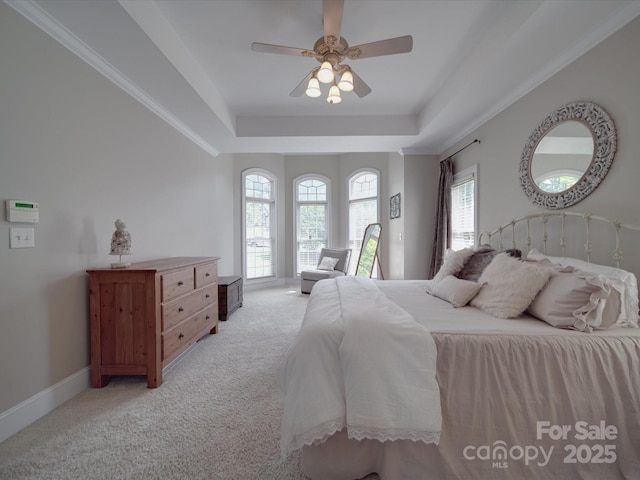 1508 Avalon Oaks Ct, Dallas, NC 28034 - bedroom with a raised ceiling, light carpet, a ceiling fan, and baseboards