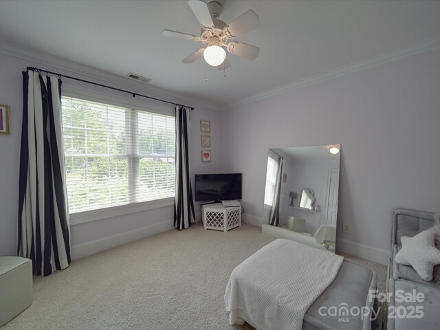 1508 Avalon Oaks Ct, Dallas, NC 28034 - carpeted bedroom featuring baseboards, crown molding, and a ceiling fan