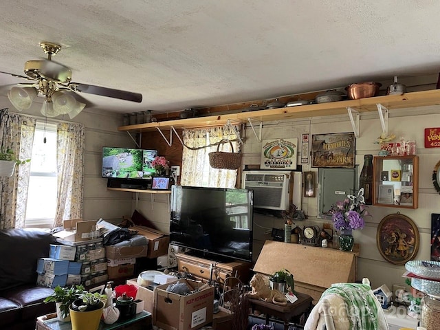 125 Parker Cove Rd, Weaverville, NC 28787 - living area with a textured ceiling, a ceiling fan, and cooling unit