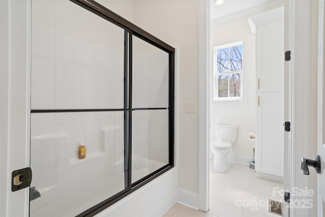 722 Clegg Farm Dr, York, SC 29745 - bathroom with baseboards, tile patterned flooring, toilet, and shower / bath combination with glass door