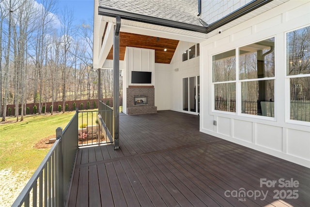 722 Clegg Farm Dr, York, SC 29745 - wooden terrace featuring an outdoor brick fireplace