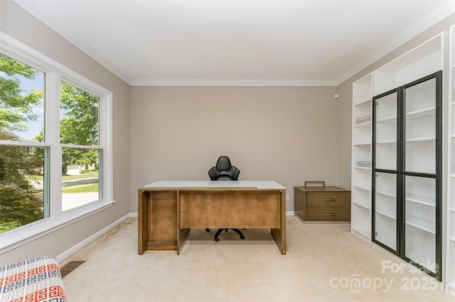 1147 Anduin Falls Dr, Charlotte, NC 28269 - office featuring crown molding, light colored carpet, and baseboards