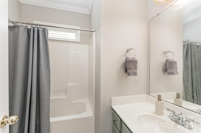 1147 Anduin Falls Dr, Charlotte, NC 28269 - full bathroom with ornamental molding, vanity, and shower / bath combination with curtain