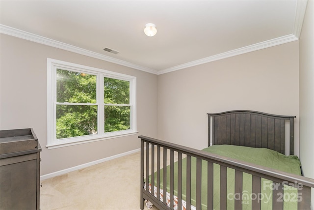 1147 Anduin Falls Dr, Charlotte, NC 28269 - bedroom with ornamental molding, baseboards, and light carpet
