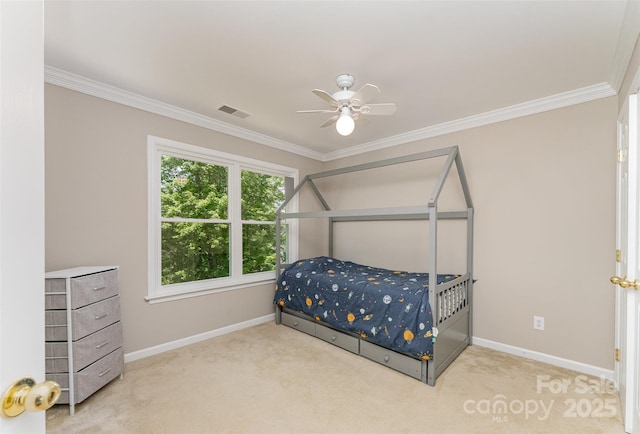 1147 Anduin Falls Dr, Charlotte, NC 28269 - carpeted bedroom with baseboards, crown molding, and ceiling fan
