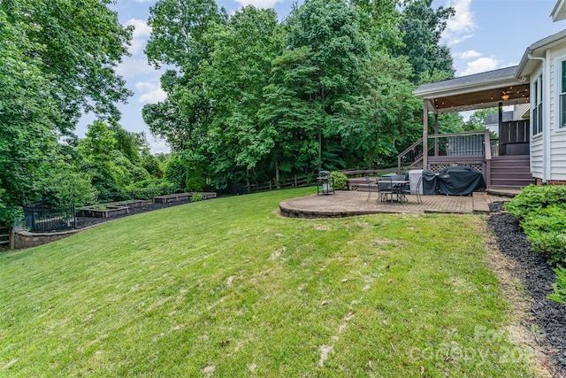 1147 Anduin Falls Dr, Charlotte, NC 28269 - view of green lawn featuring a garden and a wooden deck