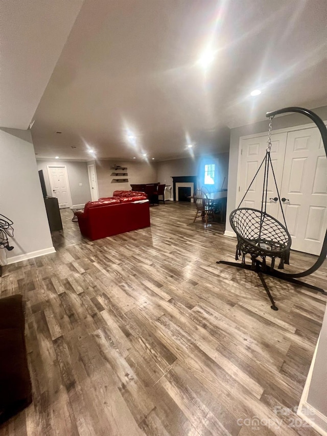 208 Stone Ridge Dr, Salisbury, NC 28146 - living room with wood finished floors, baseboards, and a fireplace