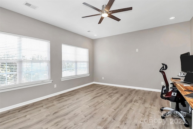1618 Bay Meadows Ave NW, Concord, NC 28027 - unfurnished office with a ceiling fan, light wood-style floors, baseboards, and recessed lighting