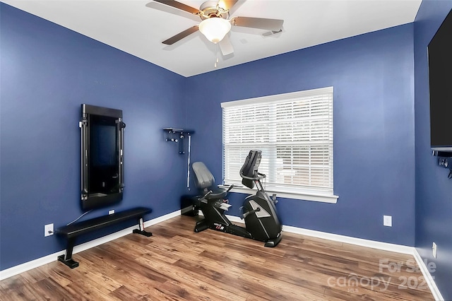 1618 Bay Meadows Ave NW, Concord, NC 28027 - workout area with ceiling fan, wood finished floors, and baseboards
