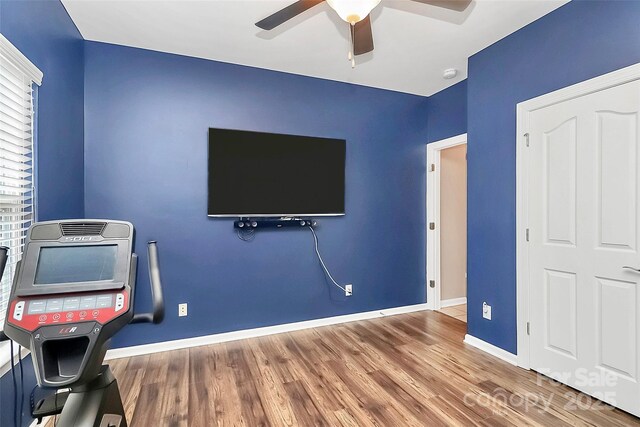 1618 Bay Meadows Ave NW, Concord, NC 28027 - game room with ceiling fan, wood finished floors, and baseboards