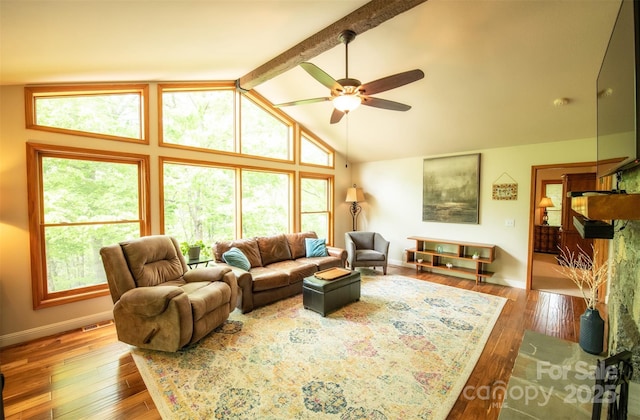 571 Ivy Ridge Cir, Sylva, NC 28779 - living room featuring plenty of natural light, ceiling fan, baseboards, and hardwood / wood-style flooring