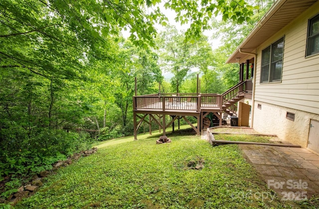 571 Ivy Ridge Cir, Sylva, NC 28779 - view of grassy yard featuring stairway and a wooden deck