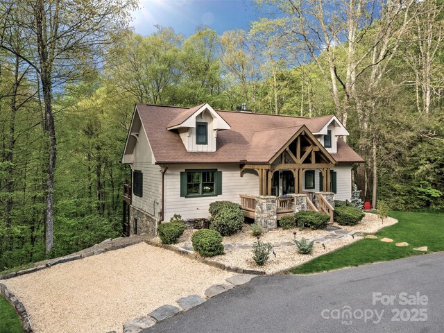 62 Blair Athel Pt, Waynesville, NC 28786 - view of front of property with driveway and stone siding