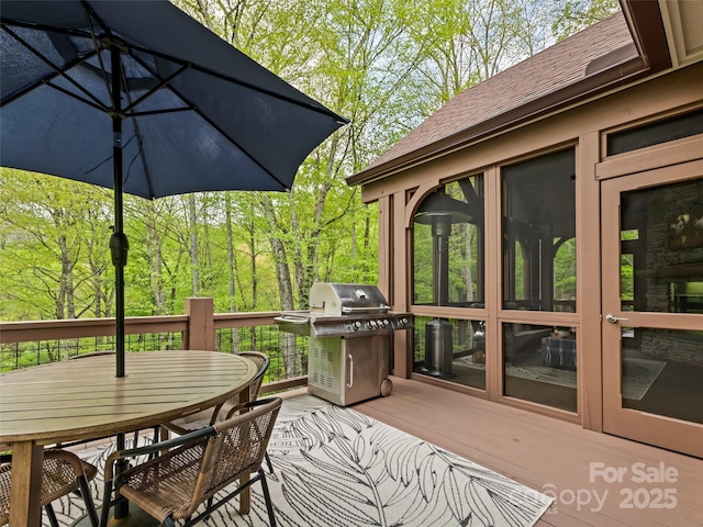 62 Blair Athel Pt, Waynesville, NC 28786 - wooden terrace featuring a grill and outdoor dining area