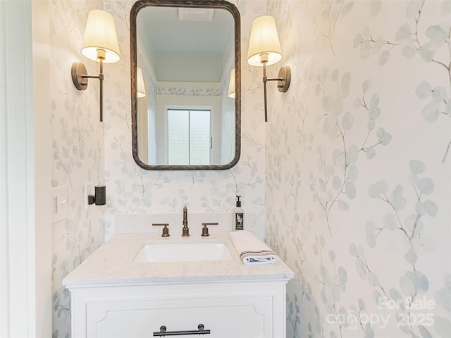 62 Blair Athel Pt, Waynesville, NC 28786 - bathroom with wallpapered walls and vanity