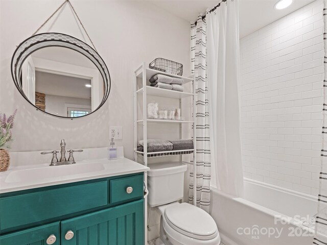 62 Blair Athel Pt, Waynesville, NC 28786 - bathroom with toilet, vanity, and shower / bathtub combination with curtain