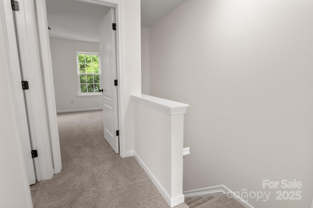 5529 Seths Dr, Charlotte, NC 28269 - hallway with carpet floors, baseboards, and an upstairs landing