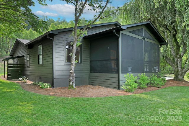903 Middlefork Rd, Brevard, NC 28712 - view of property exterior featuring a sunroom, a yard, and crawl space