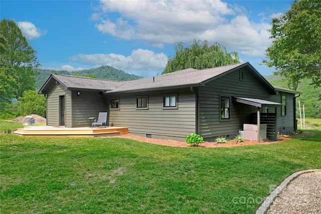 903 Middlefork Rd, Brevard, NC 28712 - back of house with crawl space, a wooden deck, and a yard