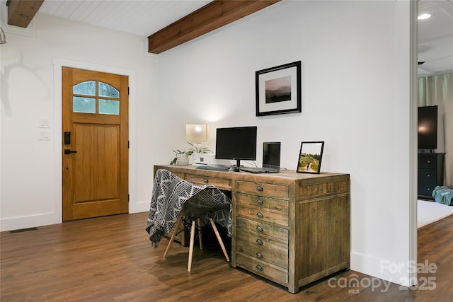 903 Middlefork Rd, Brevard, NC 28712 - office with beamed ceiling and dark wood finished floors