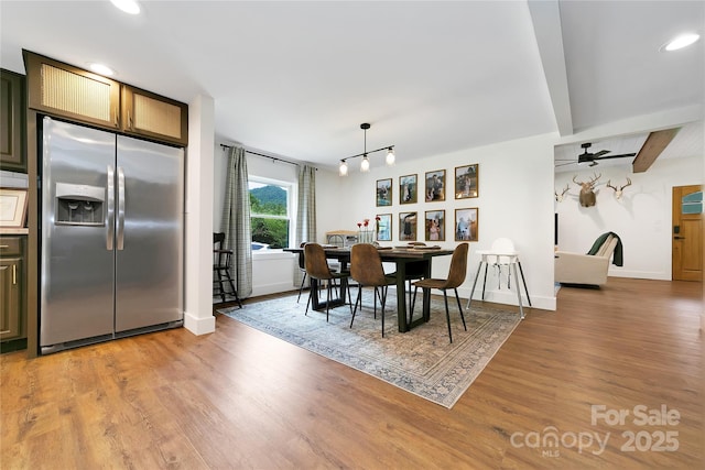 903 Middlefork Rd, Brevard, NC 28712 - dining area featuring light wood-style floors, beam ceiling, and recessed lighting
