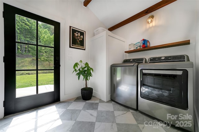 903 Middlefork Rd, Brevard, NC 28712 - laundry area with washer and dryer and light tile patterned floors
