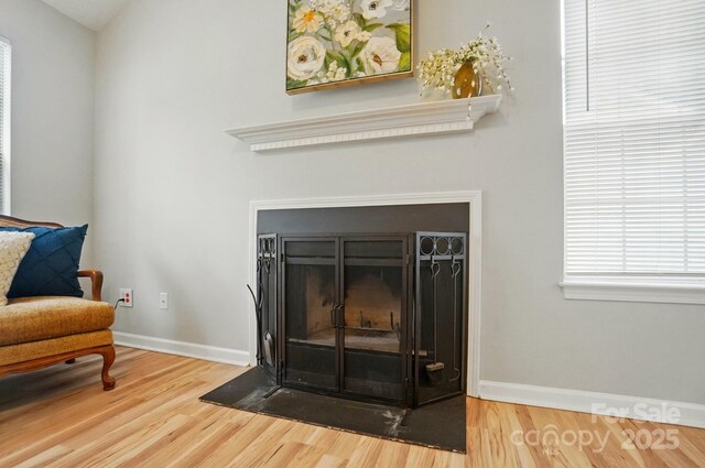 317 Cedarcroft Dr, Mooresville, NC 28115 - detailed view of wood finished floors, baseboards, and a fireplace with flush hearth