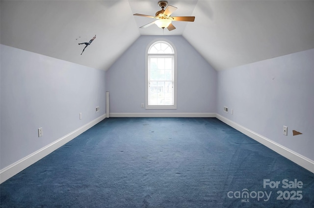 814 Settlers Dr, Cherryville, NC 28021 - additional living space with ceiling fan, vaulted ceiling, carpet, and baseboards