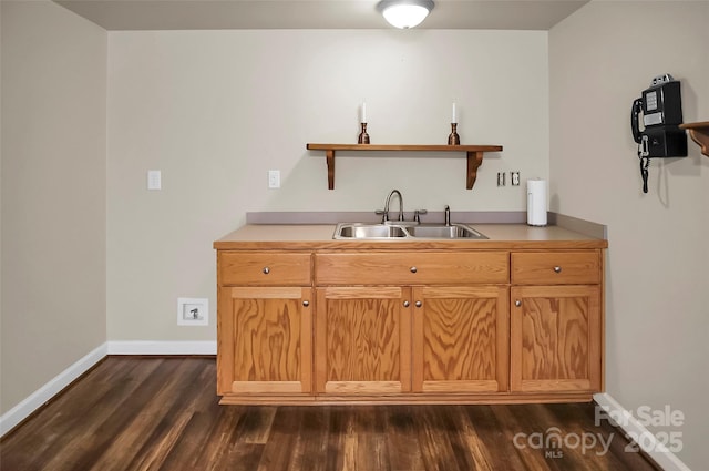 814 Settlers Dr, Cherryville, NC 28021 - bar featuring a sink, dark wood-type flooring, and baseboards