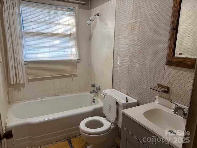 112 Greenwood Ave, Belmont, NC 28012 - bathroom with toilet, vanity, and tub / shower combination