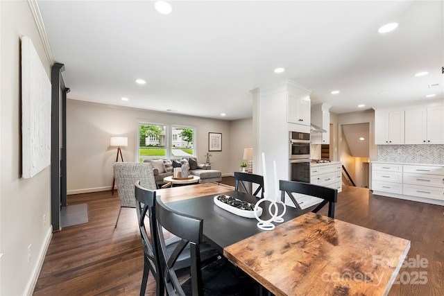 3661 Annlin Ave, Charlotte, NC 28209 - dining area featuring recessed lighting, baseboards, dark wood-style floors, and crown molding