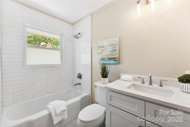 3661 Annlin Ave, Charlotte, NC 28209 - bathroom with toilet,  shower combination, ornamental molding, and vanity